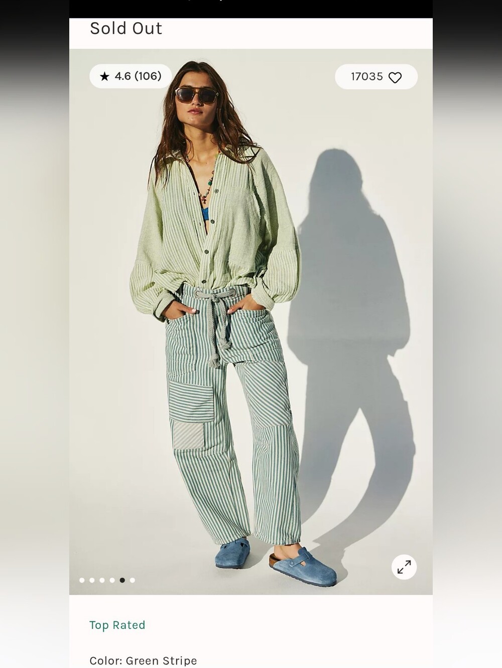 NWT Free People 27 Green Stripe Moxie Barrel Jean